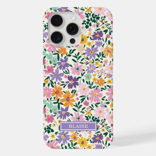 紫の小さな花のモノグラム iPhoneケース (裏面)