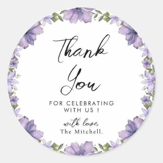 紫の小さな野花ありがとう ラウンドシール (正面)