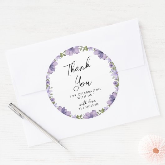 紫の小さな野花ありがとう ラウンドシール (封筒)