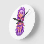 紫の少女 ラウンド壁時計 (傾斜)
