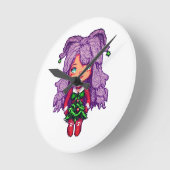 紫の少女 ラウンド壁時計 (傾斜)