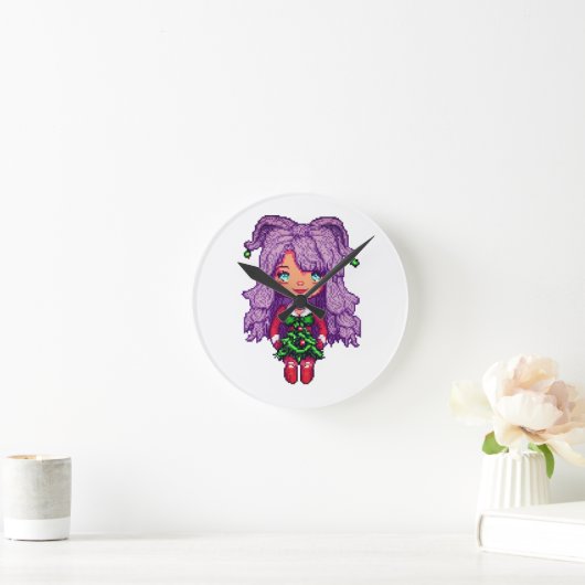 紫の少女 ラウンド壁時計 (ホーム)