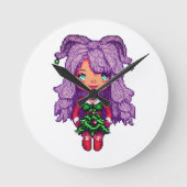 紫の少女 ラウンド壁時計 (正面)