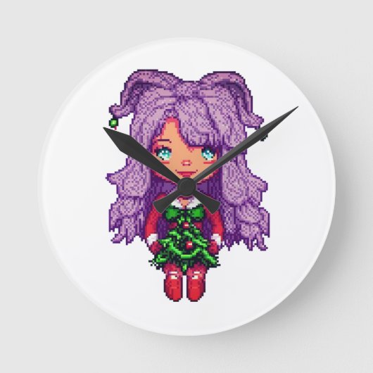 紫の少女 ラウンド壁時計 (正面)