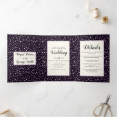 紫の山と木の写真の冬の結婚式 三つ折り招待状 (内部)