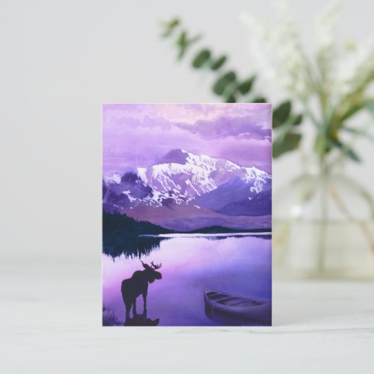 "紫の山の威厳"ムースの水色 ポストカード (スタンド正面)