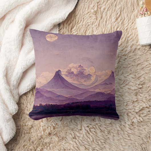 紫の山の風景絵画の クッション (ブランケット)