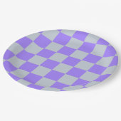 紫の市松模様にギンガム ペーパープレート (アングル)