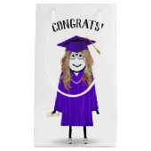 紫の帽子と卒業証書を持つスティックガール スモールペーパーバッグ (正面)