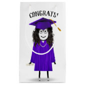 紫の帽子と卒業証書を持つスティックガール スモールペーパーバッグ (正面)