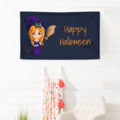 紫の帽子のかわいい魔女 ハッピーハロウィン 横断幕 (インサイチュ)