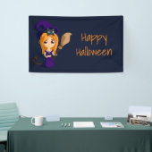 紫の帽子のかわいい魔女 ハッピーハロウィン 横断幕 (トレードショー)