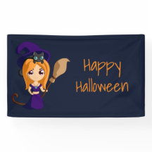 紫の帽子のかわいい魔女 ハッピーハロウィン