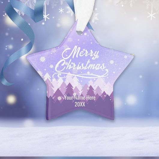 紫の平和な雪の森メリークリスマス オーナメント