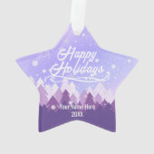 紫の平和な雪の森メリークリスマス オーナメント (裏面)
