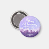 紫の平和な雪の森メリークリスマス マグネット (正面/裏面)