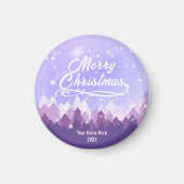 紫の平和な雪の森メリークリスマス マグネット (正面)