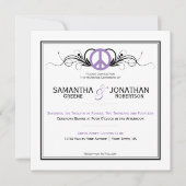 紫の平和のサイン黒い渦巻き白結婚の 招待状 (正面)
