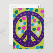 紫の平和サインが黄色 ポストカード (正面/裏面)