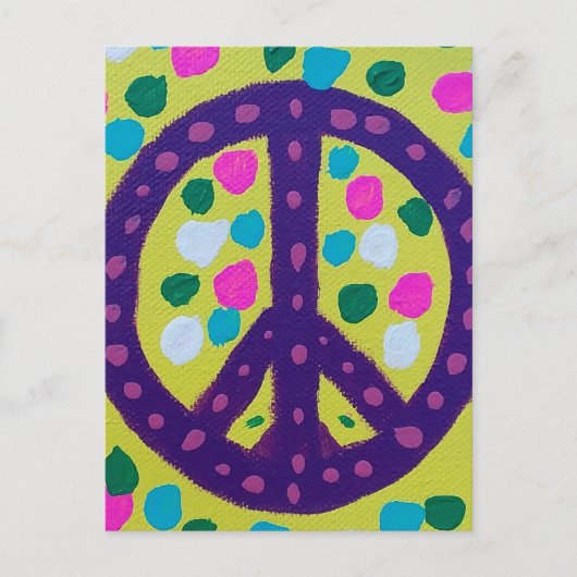 紫の平和サインが黄色 ポストカード (正面)
