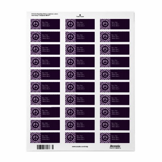 紫の平和サイン ラベル (フルシート)