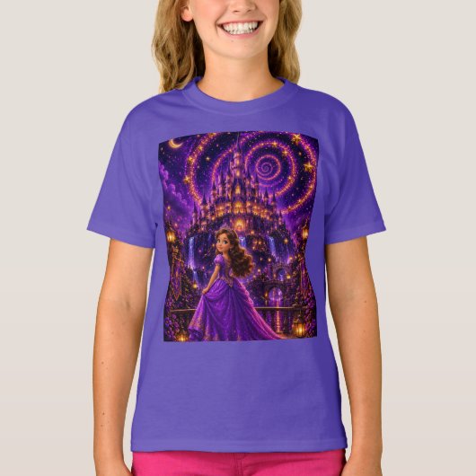 紫の幻想的なプリンセスの城の芸術 | 魔法の宇宙 Tシャツ (正面)