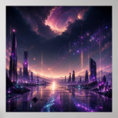 紫の幻想都市壁画 ダークSF ポスター (正面)