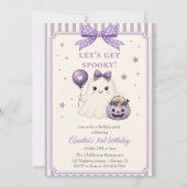 紫の幽霊 ハロウィン お誕生日おめでとう 招待状 (正面)