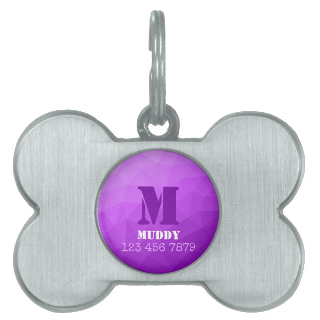 紫の幾何学的なメッシュパターンカスタムモノグラム ペットネームタグ (正面)