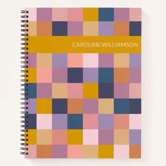 紫の幾何学的チェッカーボパーソナライズされたード ノートブック (正面)