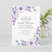 紫の庭の花。バイオレットの花の洗礼式 招待状 (スタンド正面)