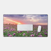 紫の弁付き花畑を持つデスクマット デスクマット (キーボード&マウス)