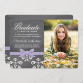 紫の弓の黒板レースの卒業発表 招待状 (正面/裏面)