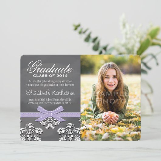 紫の弓の黒板レースの卒業発表 招待状 (スタンド正面)