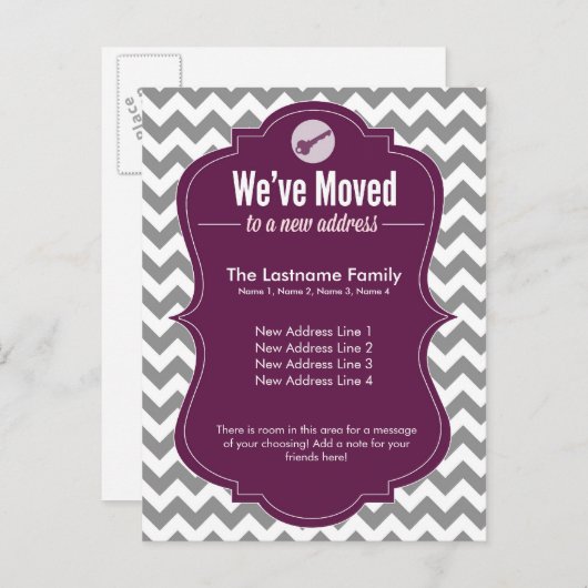 紫の引っ越しましたの変更はがき 案内ポストカード (正面/裏面)
