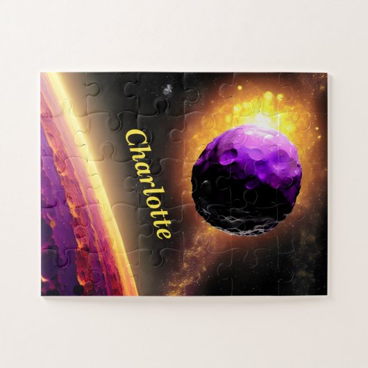 紫の彗星が未知のピンクの惑星に向かって轟音 ジグソーパズル (横)