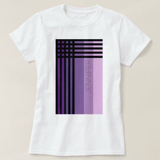 紫の影と黒のストライプ名カスタマイズ Tシャツ (デザイン正面)
