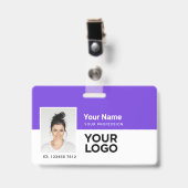 紫の従業員フォトバーまたはQRコードロゴ名 バッジ (正面 （クリップ付）)