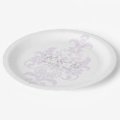 紫の微妙なダマスクウェディング紙プレート ペーパープレート (アングル)
