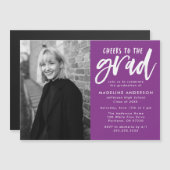 紫の応援の卒業式パーティーへ マグネット招待状 (正面/裏面)