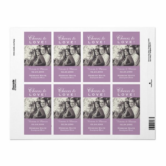 紫の応援を愛結婚するフォトワインボトル ラベル (フルシート)