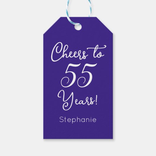 紫の応援55年55誕生日 ギフトタグ (正面)