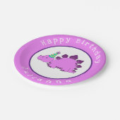 紫の恐竜の誕生パーティー ペーパープレート (アングル)