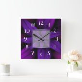 紫の情熱フローラ幾何学模様 スクエア壁時計 (ホーム)
