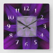 紫の情熱フローラ幾何学模様 スクエア壁時計 (正面)