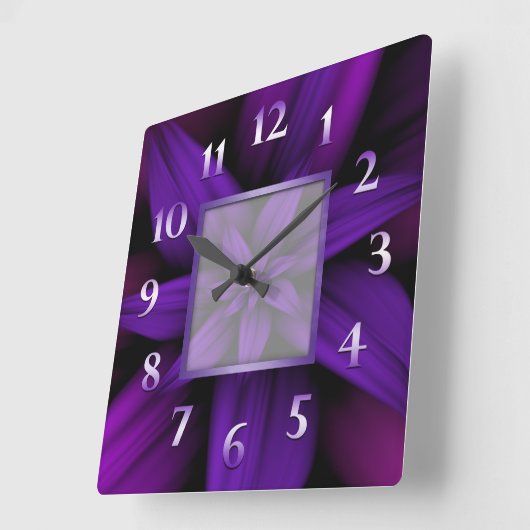 紫の情熱フローラ幾何学模様 スクエア壁時計 (傾斜)