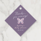 紫の感謝してい来蝶の赤ちゃんシャワー用 フェイバータグ (正面)