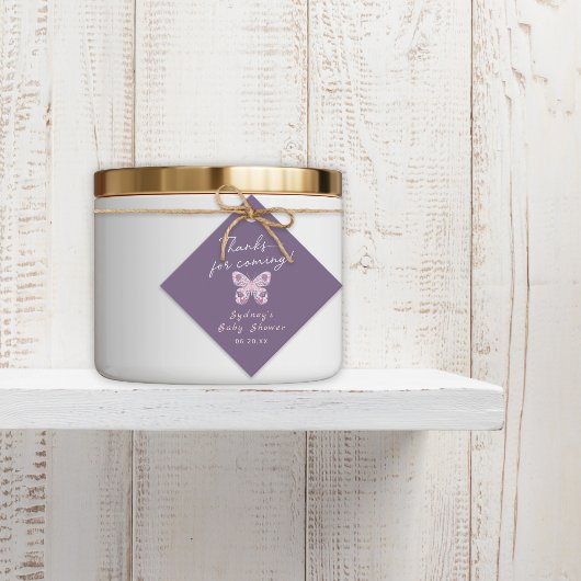 紫の感謝してい来蝶の赤ちゃんシャワー用 フェイバータグ