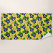 紫の手パニ色彩の鮮やかーの黄色のビーチタオル ビーチタオル (正面)