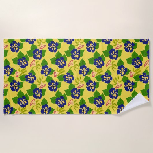 紫の手パニ色彩の鮮やかーの黄色のビーチタオル ビーチタオル (正面)